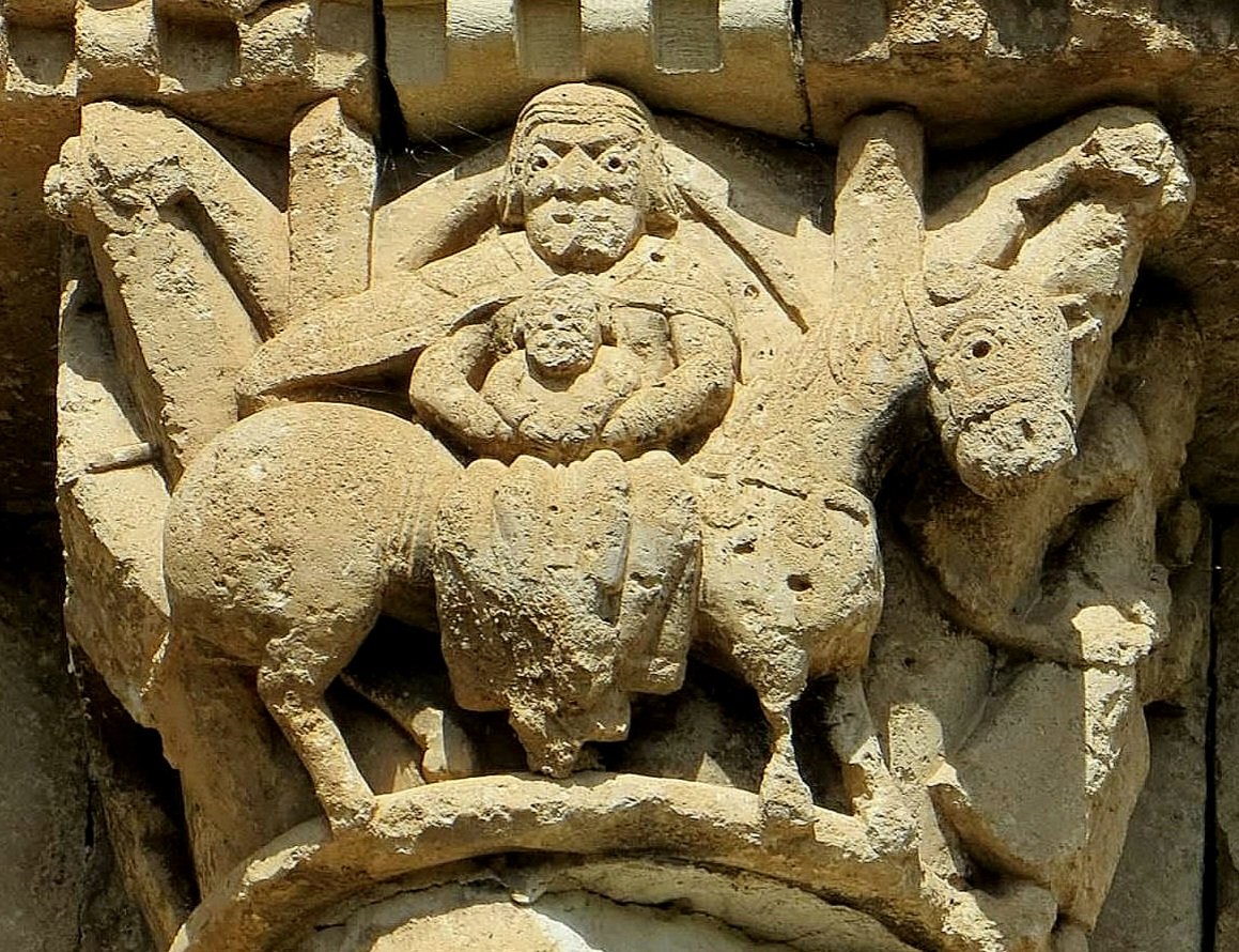 ¿Qué os parece esta maravillosa escena de La Huida a Egipto? Se encuentra en la Iglesia de San Miguel, en Fuentidueña #Segovia 
La Virgen sostiene al niño sentada de lado y, aunque no se ve, en los laterales aparece la ciudad que dejan y José tirando de las riendas del animal