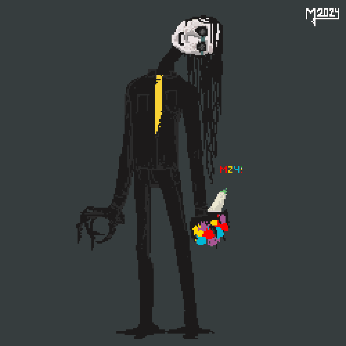 BaluuCampos's tweet photo. Creando criaturas para Creepypastas, les presento a  Depressive-men, una criatura nada amigable, aunque cargue con un ramo de flores  y una sonrisa fingida, te llevara a tu fin usando tus propias manos #pixelart #pixelartist https://t.co/DcvbnzoOyz