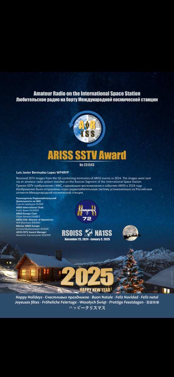 WP4RFP's tweet photo. ARISS SSTV AWARD 
@ARISS_Intl https://t.co/bIjZQJj6Xf