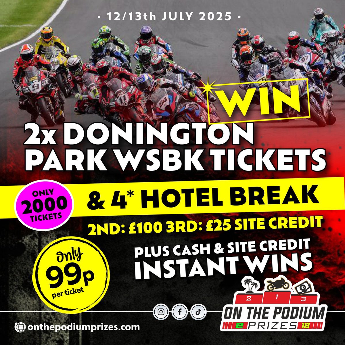Want to win two passes and a nights hotel for Donington Park world sbk?  Ends in one hour only 99p!!!

onthepodiumprizes.com/product/win-2-…