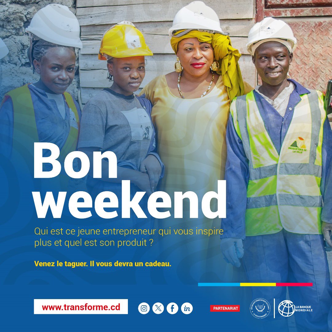 RdcTransforme's tweet photo. Bonne fin de week-end. 
C’était le dernier de l’année en cours. 
Venez tagguer cet entrepreneur qui vous inspire et il vous devra un cadeau 🔥🔥🔥🎉🎊

Êtes-vous une PME ? 
Candidatez à travers ce lien 
https://t.co/g0UY7cZMwV

Êtes-vous une nouvelle entreprise ? Enregistrez-vous ici https://t.co/Pnz5pS77G3

#projettransforme #RDC #BanqueMondiale #BanqueMondiale #entrepreneuriat #COPATransforme #Innovation #TransformationEconomique #candidature #Entrepreneuriat #rdc #COPA #developpement