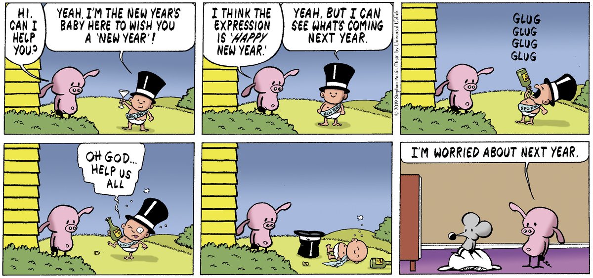 stephanpastis's tweet image. The eerie strip I published at the end of 2019, just before the pandemic.