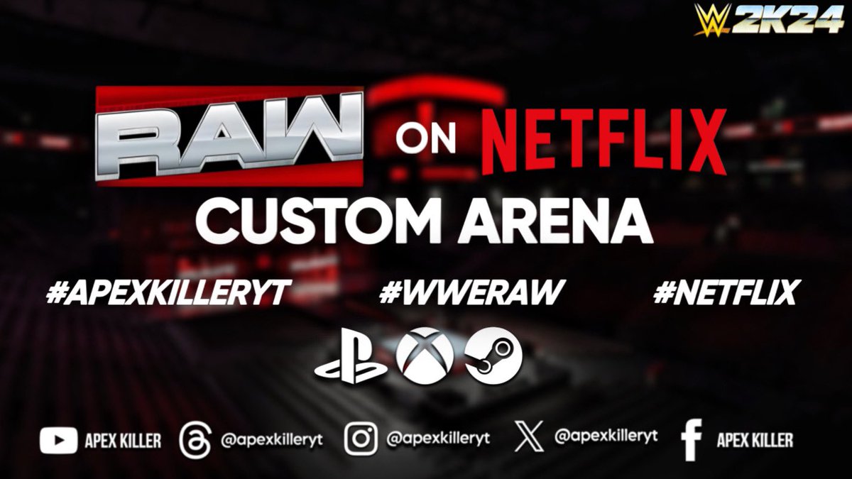 WWE Monday Night Raw on Netflix 2025 Custom Arena now available for download in WWE 2K24 Community Creations. #WWEonNetflix 

Hashtags: #APEXKILLERYT  |  #WWERAW  |  #NETFLIX

@wwegames #SmackDown #WWENXT #WWE2K24