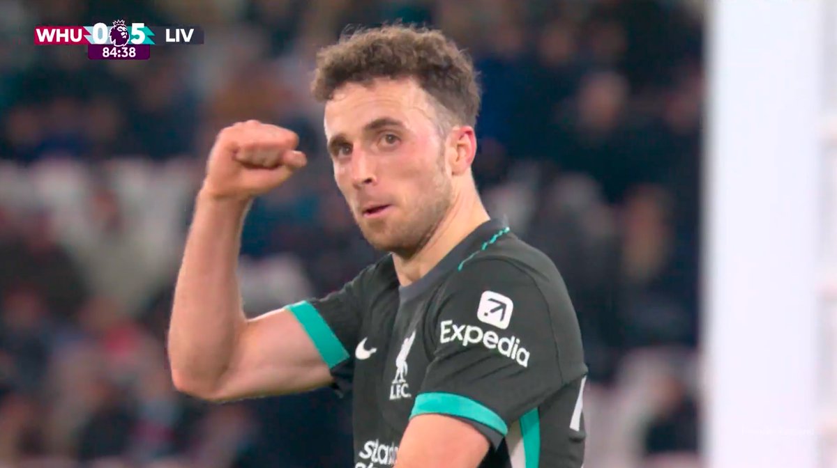 premierleague's tweet photo. West Ham 0-5 @LFC 

⚽️ Diogo Jota
🅰️ Mohamed Salah 

#WHULIV https://t.co/MmqF8D2gBs
