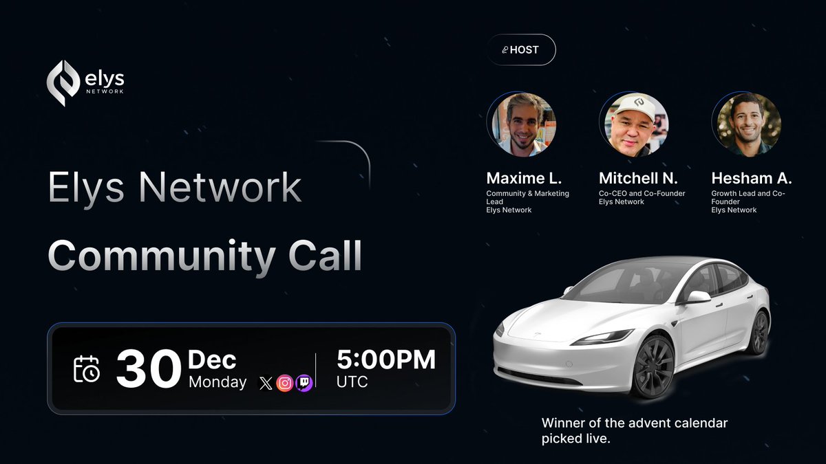 Tomorrow, we're hosting a special Community call.😎

We'll announce the Tesla Model 3 winner.🤯

If you participated in the advent calendar, you must attend.

The winner will be chosen live from the participants.

📅Join us at 5 PM UTC on December 30.

Be there!