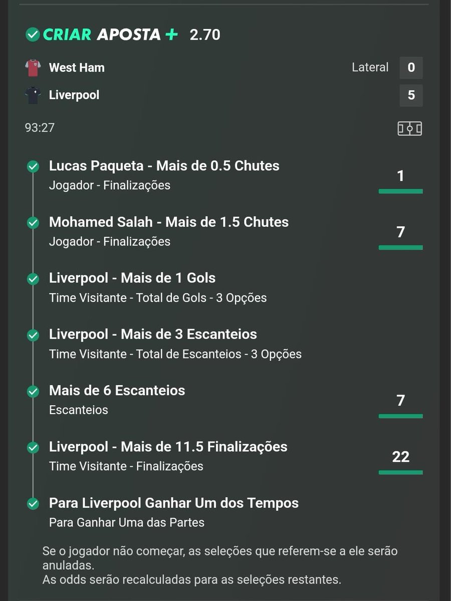 leilsondocarmo's tweet photo. Odd 2.70 west ham vs Liverpool 
Liverpool bem consistente https://t.co/NjKcuNGgxr