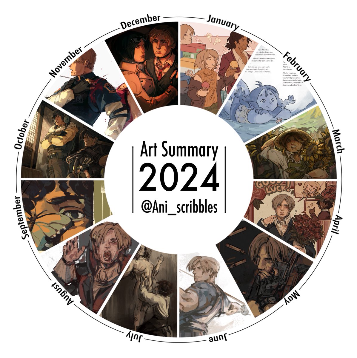 ani_scribbles's tweet image. My Art Summary for 2024 🌻