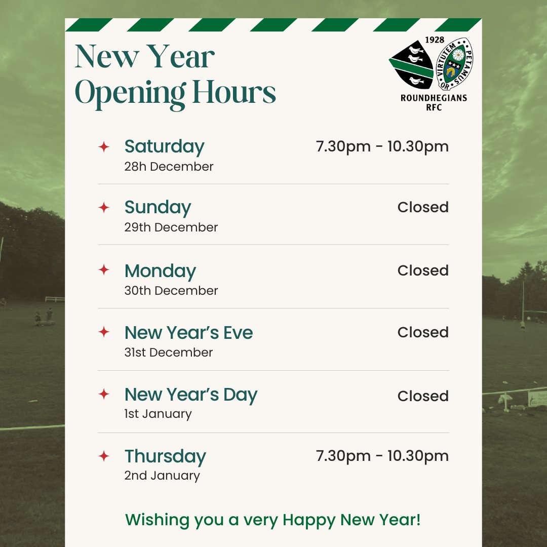New Year opening times. Happy New Year everyone!