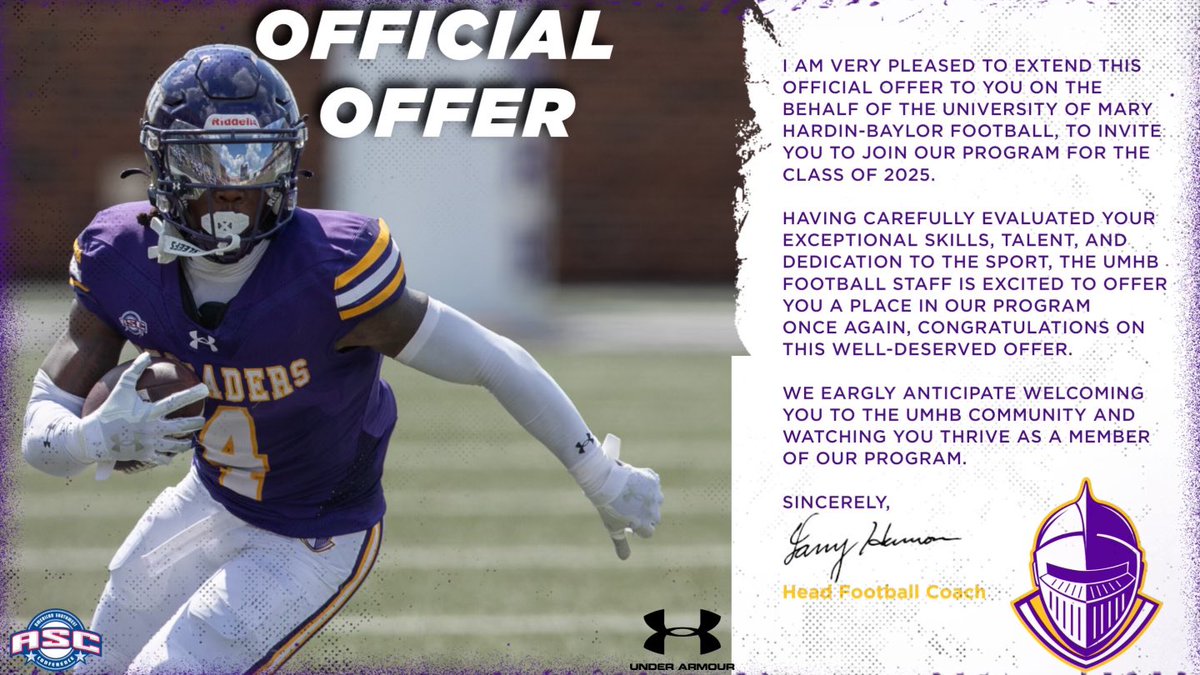 Blessed to receive an offer from UMHB! <a href="/Coach_TrippM/">Tripp Mitchell</a> <a href="/CruFootball/">UMHB Football🏈</a> <a href="/Coach_LHarmon/">Larry Harmon</a>