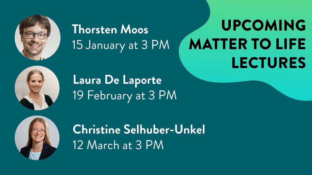 Max Planck School Matter to Life (@mattertolife) on Twitter photo New year, new insights!
Next up: MtL Fellows Thorsten Moos and Christine Selhuber-Unkel <a href="/MSE_UNIHD/">Molecular Systems Engineering</a> from <a href="/UniHeidelberg/">Uni Heidelberg</a> and Laura De Laporte @DeLaporte_Lab from the DWI - Leibniz Institute for Interactive Materials share their research. Register now at bit.ly/2VhEOME! New year, new insights!
Next up: MtL Fellows Thorsten Moos and Christine Selhuber-Unkel <a href="/MSE_UNIHD/">Molecular Systems Engineering</a> from <a href="/UniHeidelberg/">Uni Heidelberg</a> and Laura De Laporte @DeLaporte_Lab from the DWI - Leibniz Institute for Interactive Materials share their research. Register now at bit.ly/2VhEOME!
