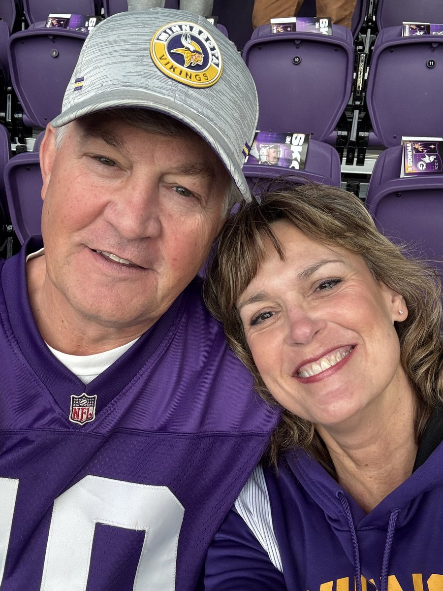 kswiens's tweet photo. Let’s go Vikings! If you’re at the game today look for us holding the fan flag on the field pregame! 💜🏈💛 #skol #bigtentim #beatthepackers https://t.co/Mkm7RHp8RO