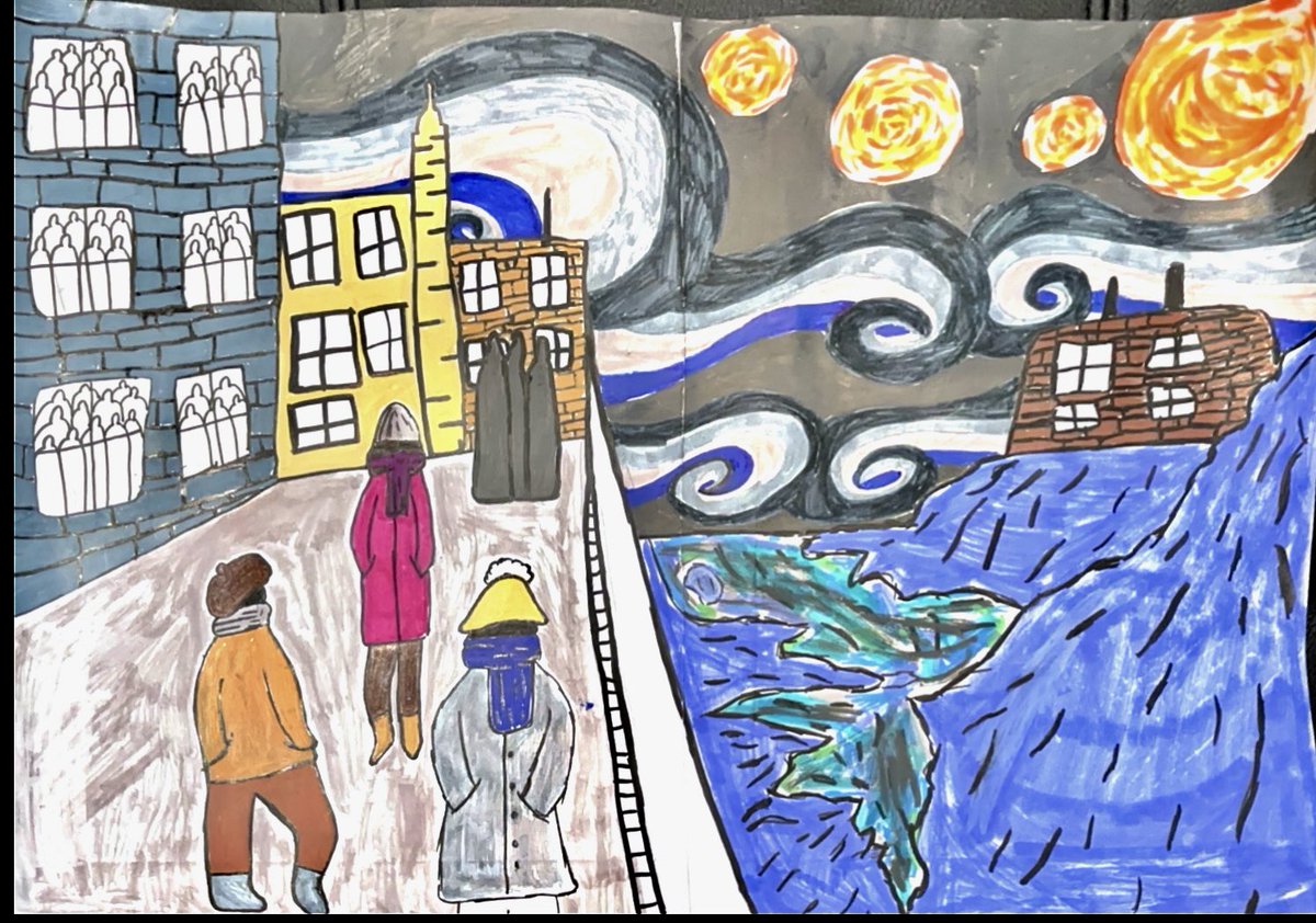 Daughter painted a picture depicting pollution in Newyork in 1800s.