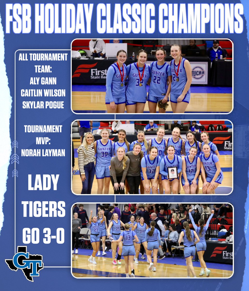 Big shoutout to the Lady Tigers for a fantastic weekend of basketball! 

//Lady Tigers are the FSB Holiday Classic Champions

//All Tournament Awards- Fr. Aly Gann, Fr. Caitlin Wilson, &amp; Sr. Skylar Pogue

//Tournament MVP- Jr. Norah Layman

//Lady Tigers are now 20-3