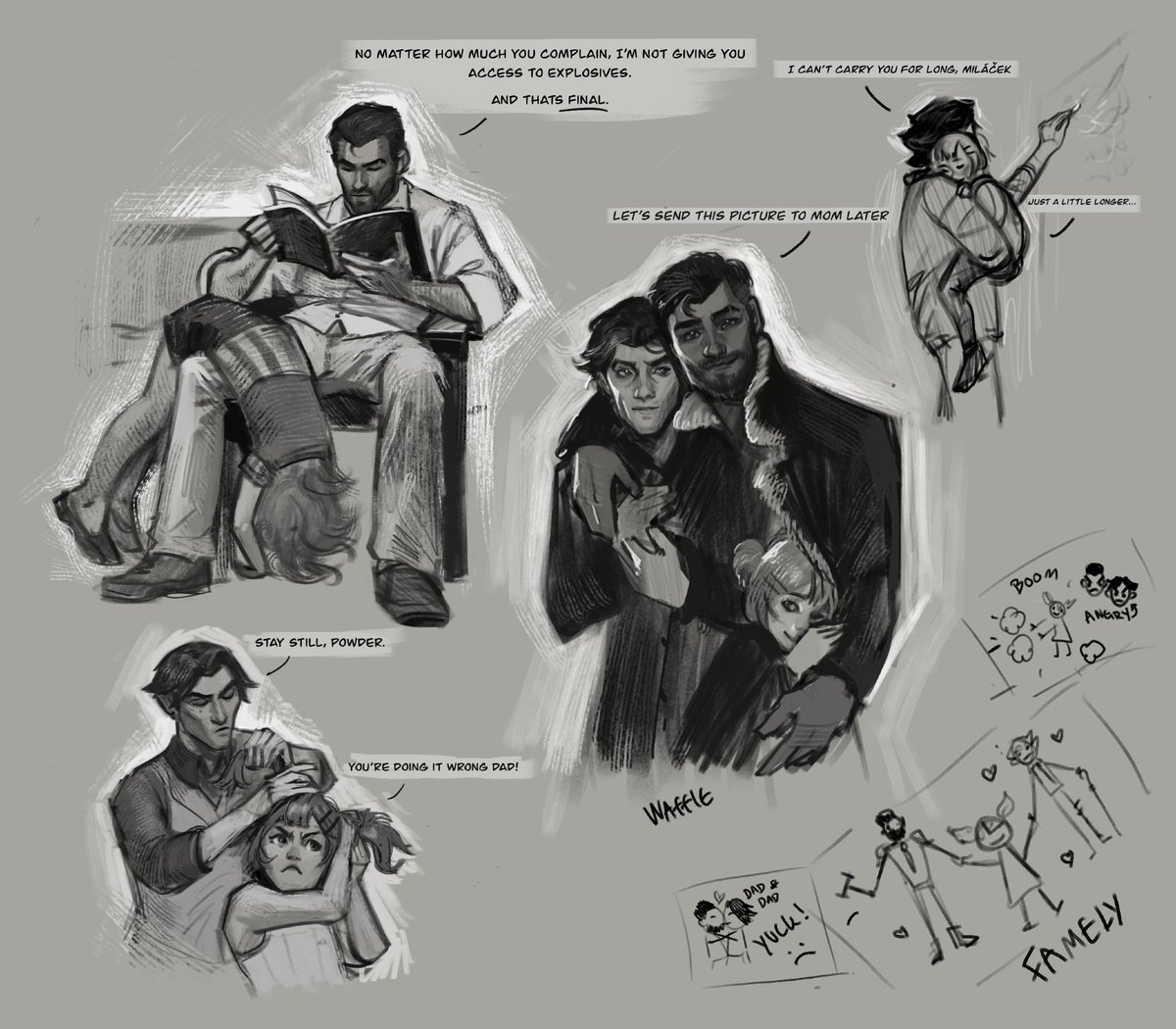 FunSizedWaffle's tweet photo. Jayce and Vik adopt a Powder. Science dads au, where Viktor ofc has a soft spot for her, and cannot say no to anything. Not that Jayce can either, but draws the line at explosives- let mee self indulgeeeeee
#jayvik #arcaneviktor #arcanejayce
how do you think theyd be as dads? https://t.co/YheiPtbbi5