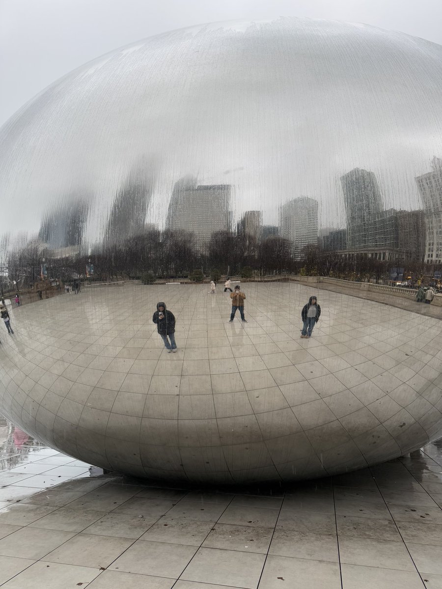 At Millennium Park, with the kids on a rainy day.
