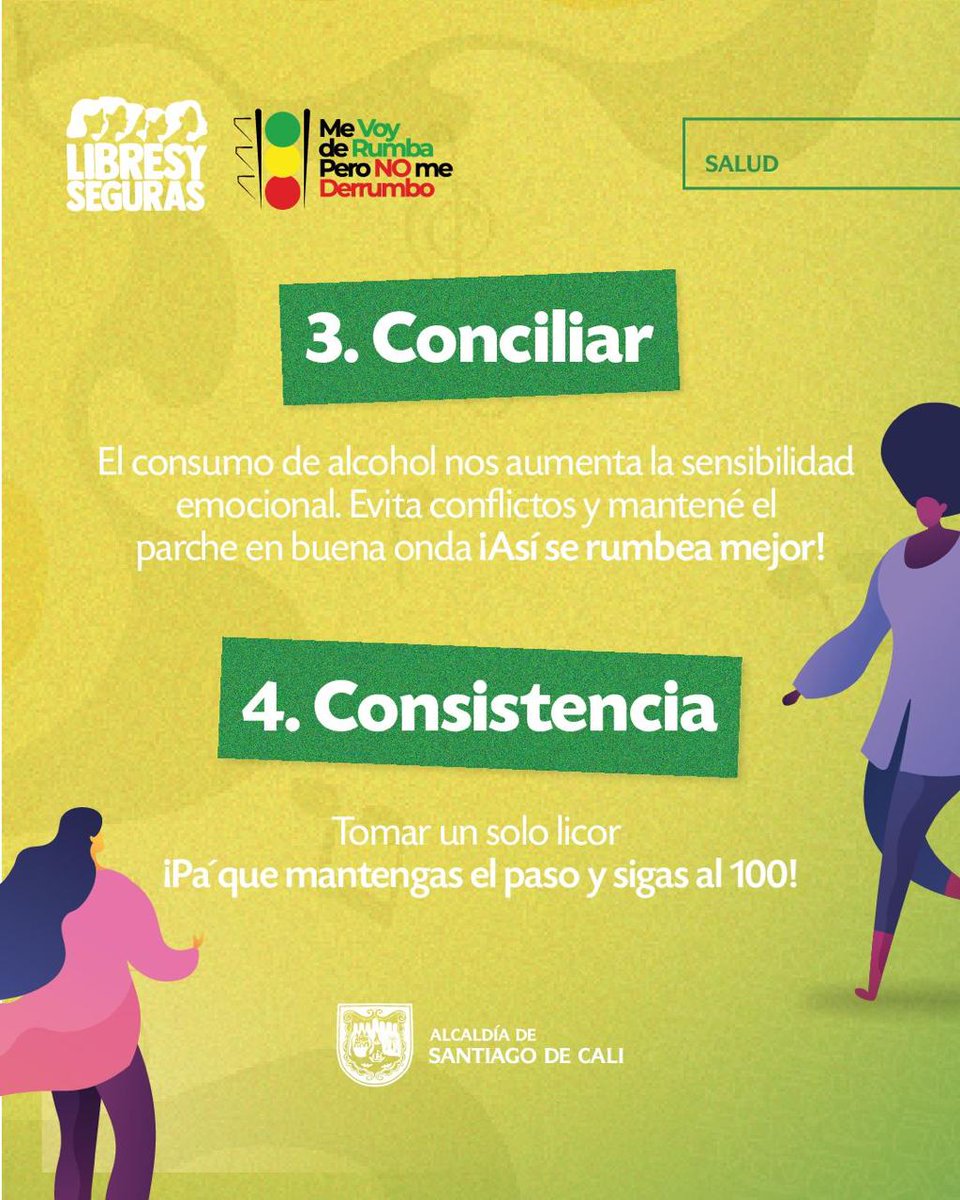 Secretaría de Salud Pública de Cali (@saludcali) on Twitter photo ¡Ve, gózate la <a href="/feriadecaliof/">Feria de Cali</a> sin derrumbarte!💃🕺
Conocé las 8C del consumo responsable de licor para que disfrutés la rumba de manera más segura con las personas de confianza, evités conflictos y te hidratés bien mientras consumís bebidas alcoholicas.🥃🎉 ¡Ve, gózate la <a href="/feriadecaliof/">Feria de Cali</a> sin derrumbarte!💃🕺
Conocé las 8C del consumo responsable de licor para que disfrutés la rumba de manera más segura con las personas de confianza, evités conflictos y te hidratés bien mientras consumís bebidas alcoholicas.🥃🎉