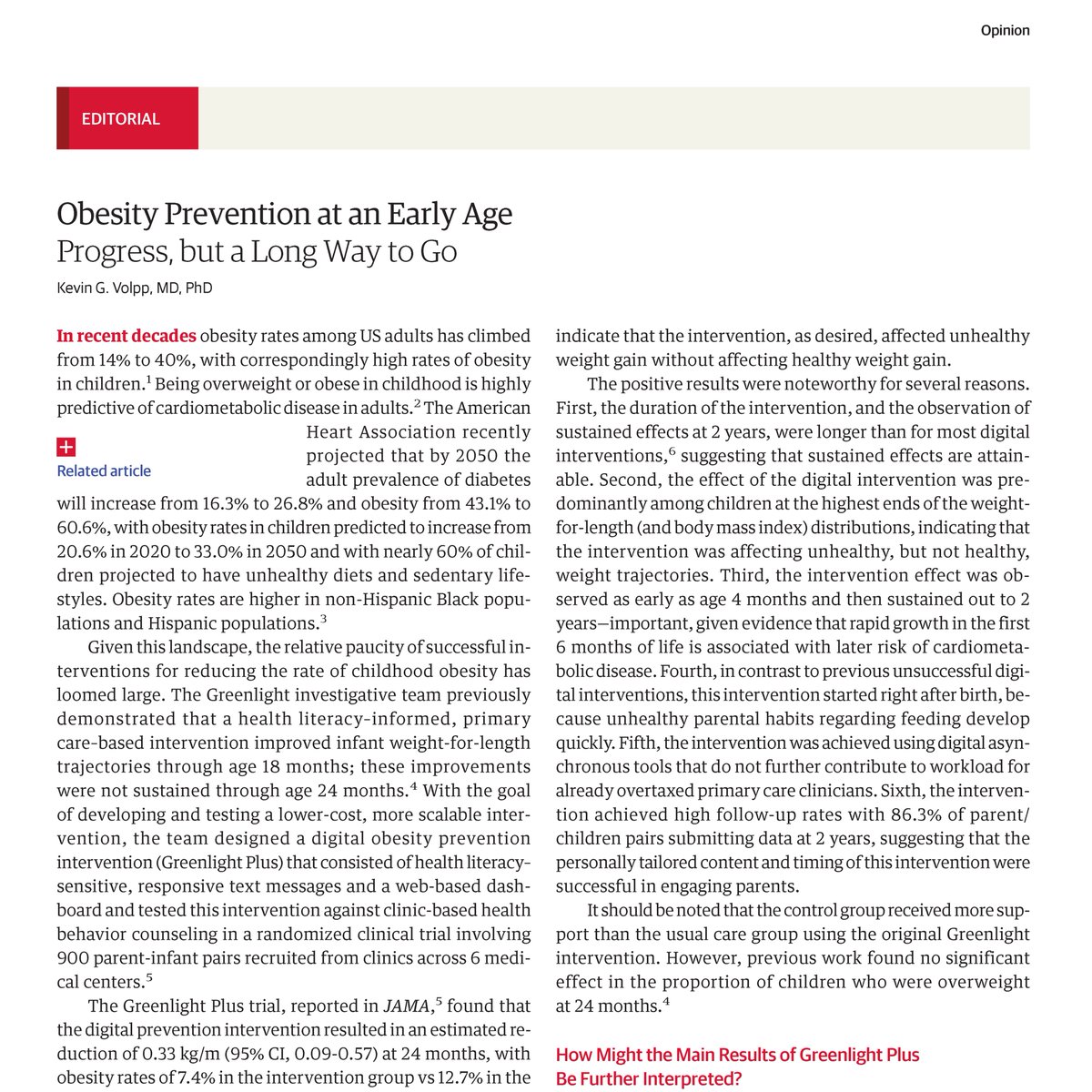 JAMA (@jama_current) on Twitter photo This Editorial from <a href="/kevin_volpp/">Kevin Volpp</a> places results of the recently published Greenlight Plus trial in context, including technological interventions and policies to help prevent childhood obesity.
ja.ma/4fBykLE This Editorial from <a href="/kevin_volpp/">Kevin Volpp</a> places results of the recently published Greenlight Plus trial in context, including technological interventions and policies to help prevent childhood obesity.
ja.ma/4fBykLE