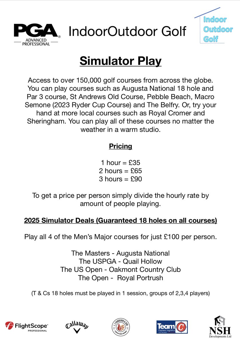 InOutGolf's tweet photo. 2025 Pricing and Membership opportunities. 

Please see attached my pricing guide for all services offered in 2025. Along with membership opportunities. 

Please remember that EVERY service at IndoorOutdoor Golf is strictly APPOINTMENT ONLY. 

Any standard of golfer welcome. 

⛳️ https://t.co/86gRiBiRQK