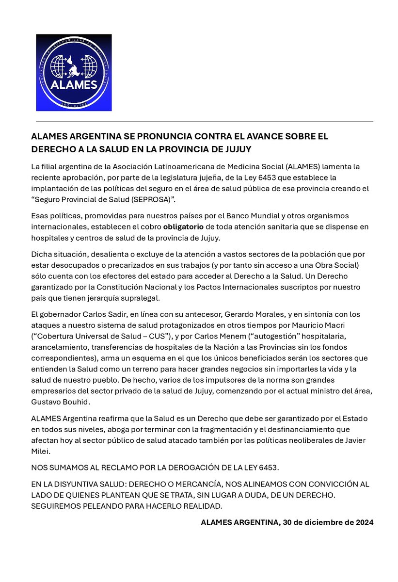 Asociación Latinoamericana de Medicina Social (@alamesarg) on Twitter photo 