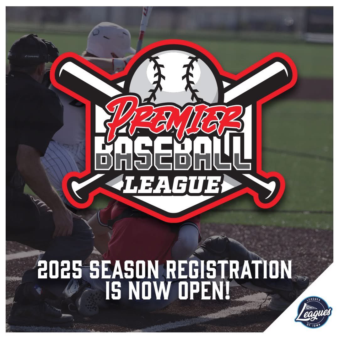 ⚾The Premier Baseball League (PBL) is a high school baseball league with three separate divisions (Varsity, JV/Sophomore, and Freshman) divisions within the league. 

📅: March 22 – May 4, 2025
⛔ Deadline: February 23, 2025

🧐Register &amp; Learn more: 
💻leaguesofiowa.com/leagues/premie…