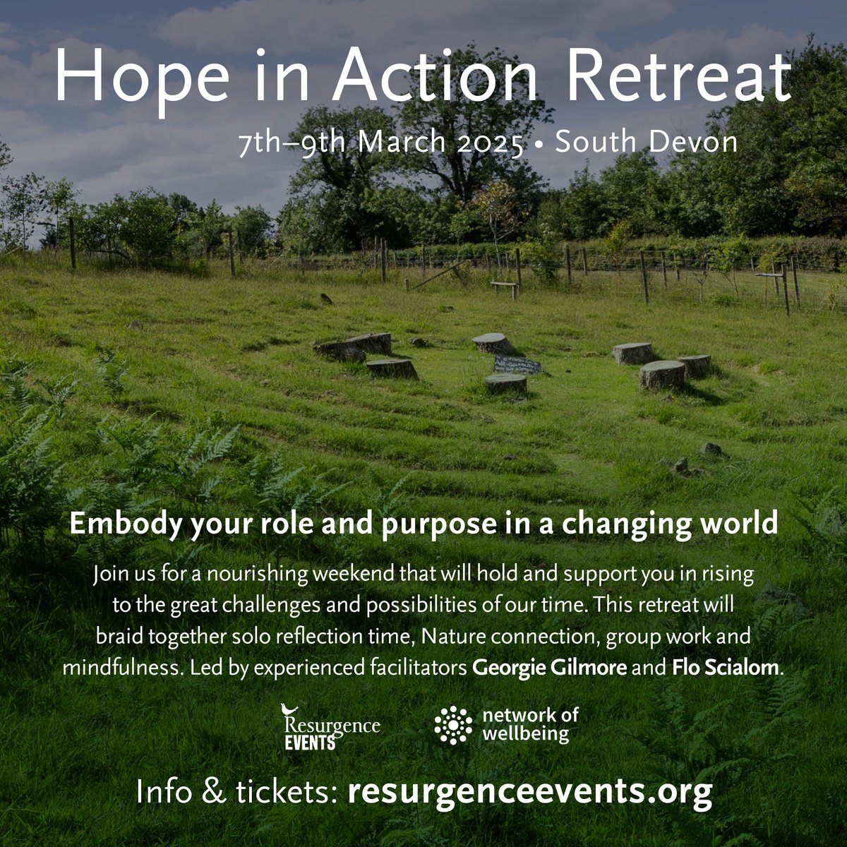Hope in Action Retreat: Embody your role and purpose in a changing world &gt; tickettailor.com/events/theresu…

Fri 7 Mar 2025 5pm - Sun 9 Mar 2025 2pm (GMT) Eden Rise, Sandwell Barns, Totnes, TQ9 7LJ

“Ours is not the task of fixing the entire world all at once, but of stretching out to