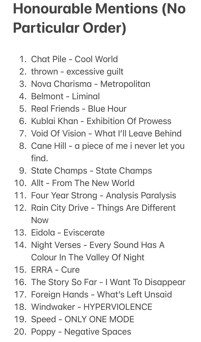 DannyCipparone's tweet photo. Here are my top album’s and EP’s of 2024 alongside some honourable mentions.

Happy New Year 🥳 https://t.co/MwsPvE7Rue