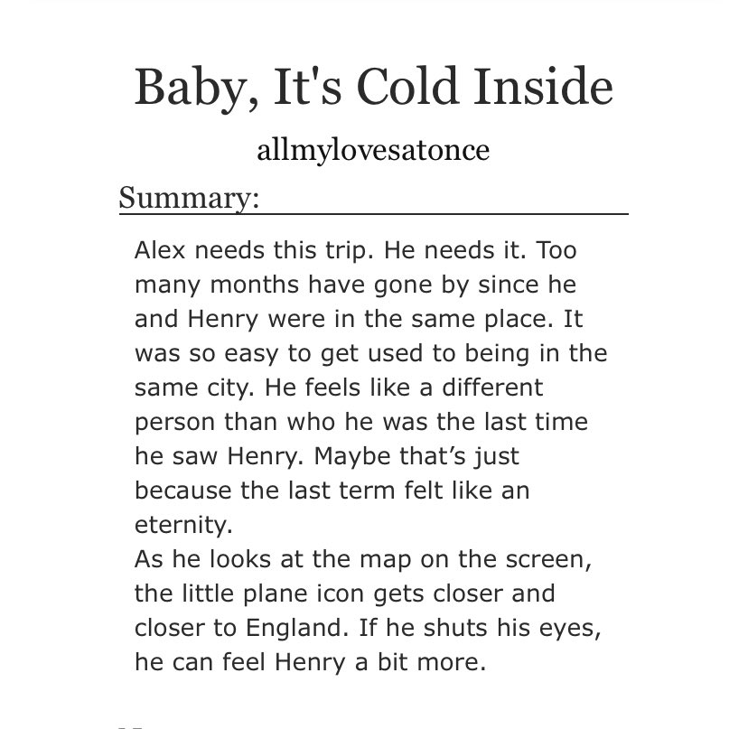 A winter time, cozy, friends-to-lovers fic I wrote for a dear friend! It was anonymous, but it had been revealed. 

Enjoy! 

archiveofourown.org/works/61535104