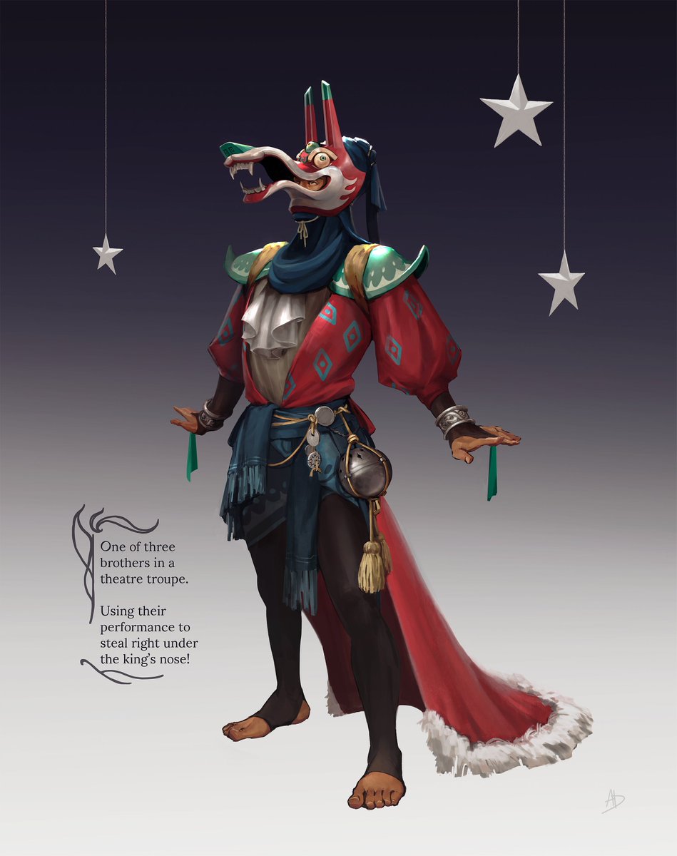 Character i've been working on for a while. Part of a theatre troupe of thieves! 🦊 Thanks to all who have helped me in this 🙏 sketches and stuff on Cara: cara.app/post/2e3ed98c-…