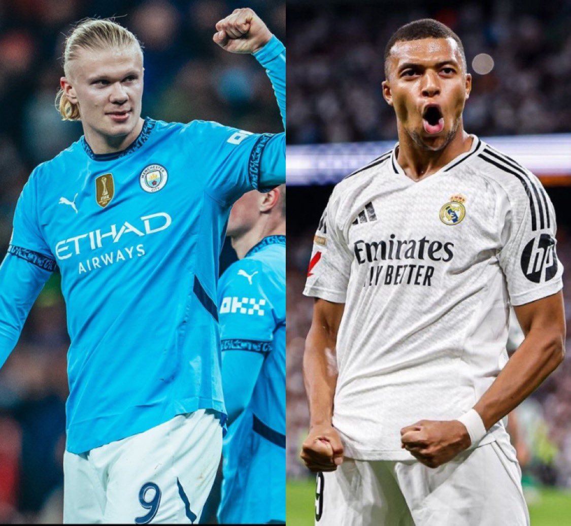 OutMessi_'s tweet photo. En su prime, Haaland (24) y Mbappé (26) cerraron el 2024 con 49 goles en 59 partidos y 39 en 61, respectivamente. Sus números son tan buenos que al sumarlos (88 en 120) quedaron bastante cerca de los 91 en 69 que Messi metió en 2012 a los 25 años. https://t.co/OE89CeK73P