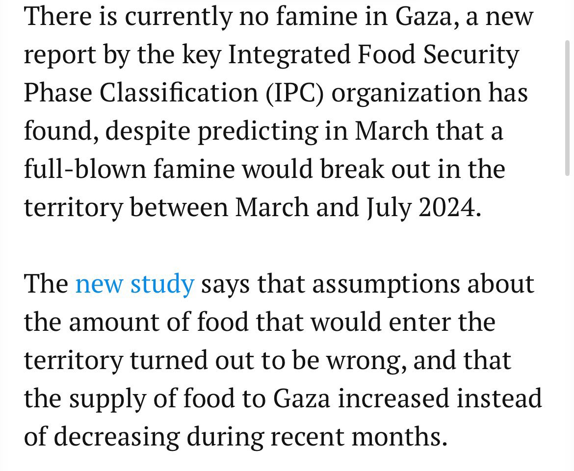 🔴 🇺🇳| FACT > L’ONU retire ses accusations de famine à Gaza. Selon l’ONU, les prédictions de famine généralisée à Gaza entre mars et juillet 2024 étaient erronées. Une étude récente montre que les approvisionnements alimentaires ont augmenté au lieu de diminuer. De plus, les