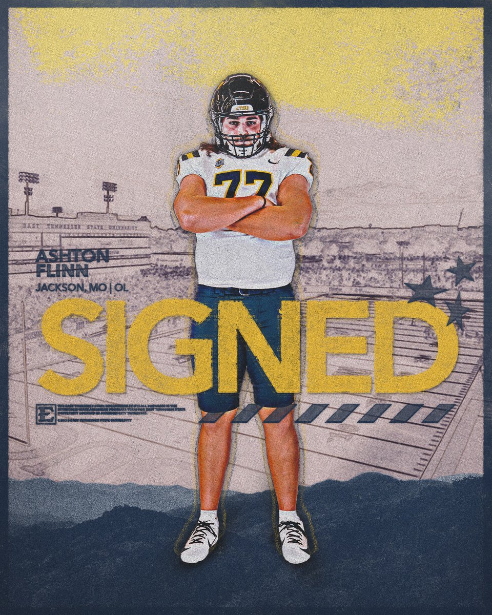 ETSUFootball's tweet photo. @ashton_flinn 🔜 Johnson City 📍

🏈: OL 
🏴‍☠️: Jackson, MO 
⚔️: Murray State

Former SEMO Conference Offensive Lineman of the Year and 3 year starter at Murray State is going to be a Buc.

#GoBucs | #NSD25 https://t.co/fCrC2Nfjab
