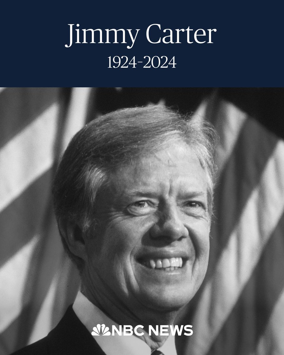 BREAKING: Former President Jimmy Carter, a champion for human rights and the poor, has died at age 100, the Carter Center says. nbcnews.to/4gtHlYq
