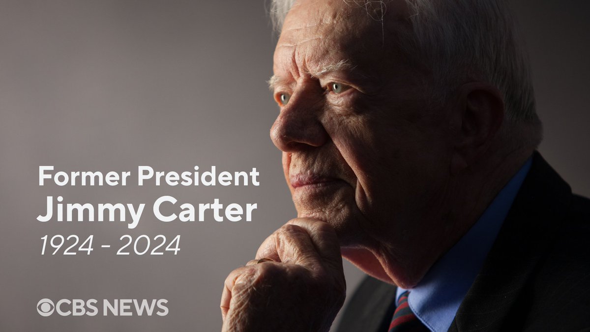 Breaking News: Jimmy Carter, the 39th president of the U.S. who built a legacy as a champion for peace, has died at age 100. cbsn.ws/4iX7bpl