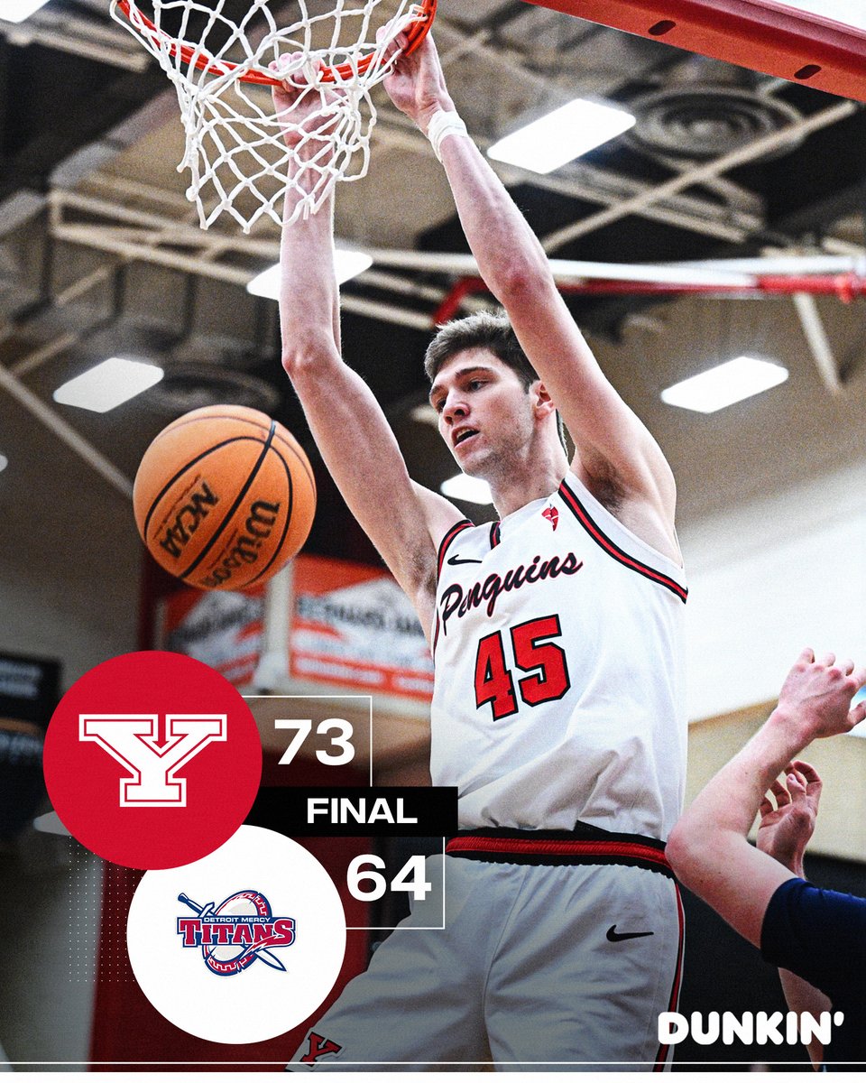 7️⃣ STRAIGHT DUBS

4-0 in #HLMBBfor the 1st time

YSU 73, UDM 64

EJ Farmer led the Penguins with 16 points while Gabe Dynes had 12 points, 5 rebounds, and 4 blocks.

Nico Galette had 10 points and Cris Carroll just missed a double-double with 8 points and 10 boards.

#GoGuins