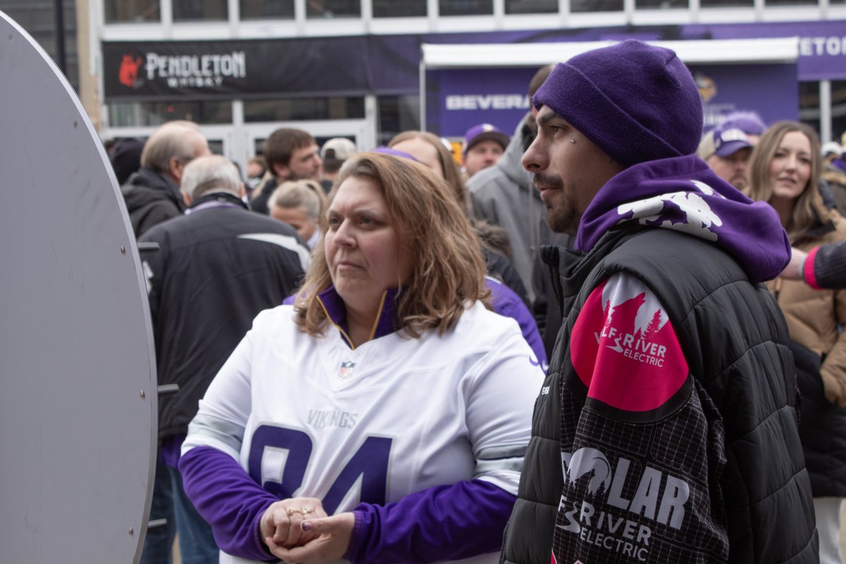 So many people stopped by our booth today—we had a blast talking solar with both sides of this epic rivalry! ⚡💜 What an amazing season partnering with the Vikings and meeting so many fans ready to go solar. Now, let’s cheer on the Vikings. Skol! #Skol #SolarEnergy #GoVikings