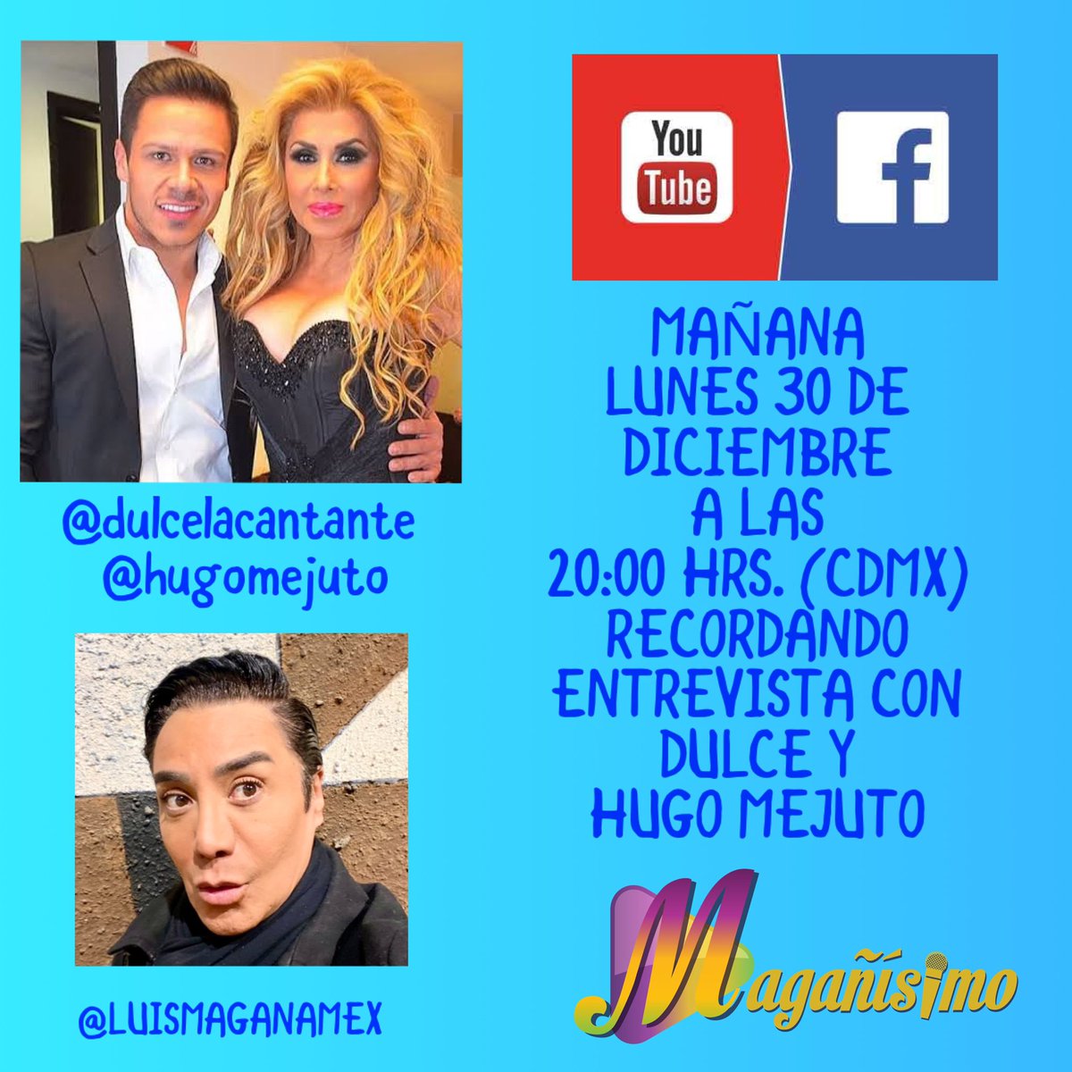 ❤️🖥 MAÑANA LUNES 30 de DICIEMBRE a las 20:00 hrs. (México), recordando conversación exclusiva con <a href="/DulceClubFans/">DulceLaCantante FANS</a> y <a href="/hugomejuto/">Hugo Mejuto</a> , por FACEBOOK en #magañisimo ❤️ facebook.com/profile.php?id… 📺❤️y YOUTUBE 📺🩷 youtube.com/@maganisimo489… ✅🖥 #lovemyjob #happiness #journalist