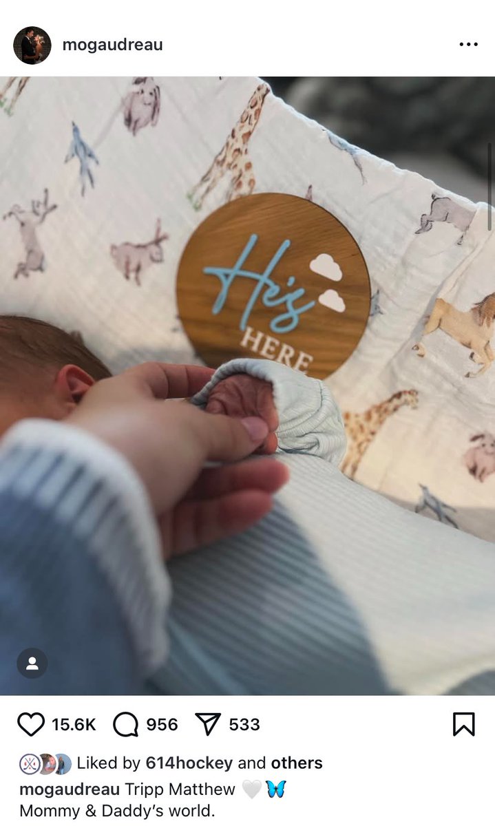 Congrats to Madeline Gaudreau on the birth of her and Matthew’s son, Tripp Matthew Gaudreau 💙