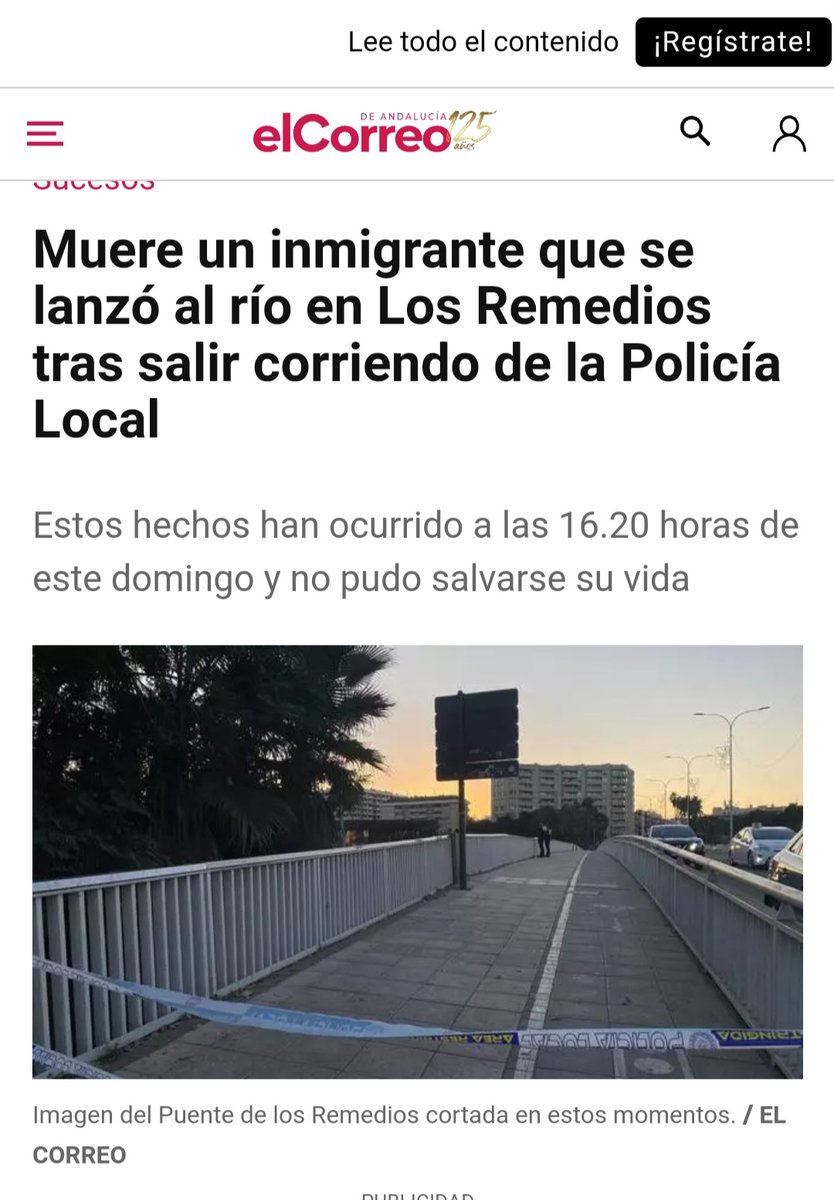 RegularizacionY's tweet photo. #LasVidasMigrantesImportan⁉️
Titulares de periódicos omiten que un mantero se vió obligado a lanzarse al Guadalquivir por una persecución policial.
Ha perdido la vida, como con Mame Mbaye dirán: que "la policía no lo mató". 
Insistimos la Ley de Extranjería mata gente cada día‼️ https://t.co/KBeeOcY99y