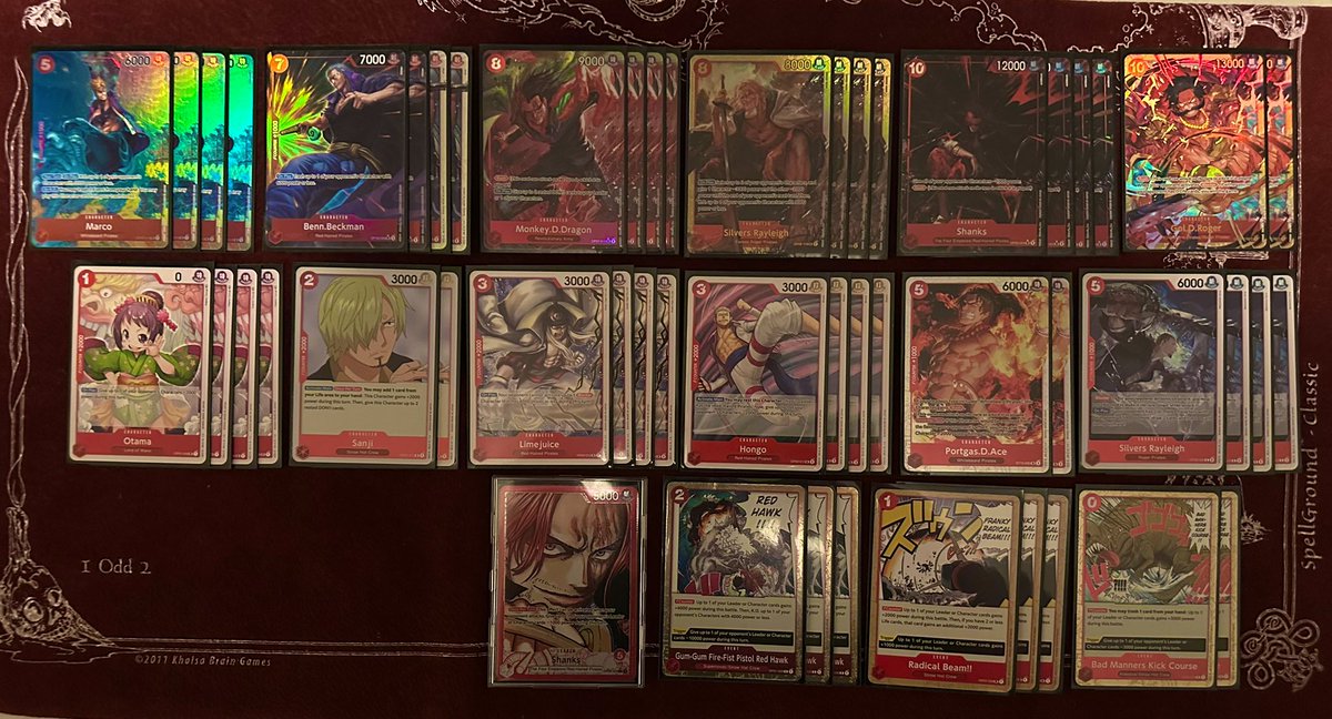 LyrogTCG's tweet photo. My current shanks list. 

The deck has been cooking in testing especially with the 4 Marco and 3 radical beam. 4 Marco helps out in a lot of various march ups especially vs black as there is more low power blockers in the format. The rad beams help out in mirror and mid game. https://t.co/FFGvfJQab4