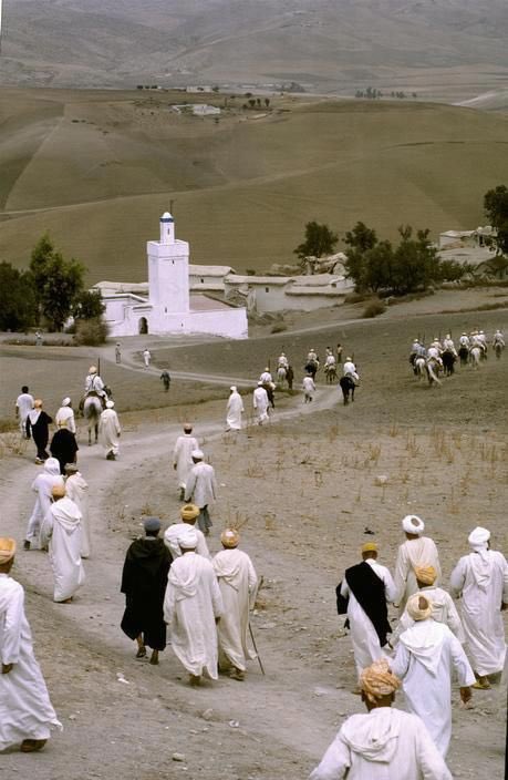 Believers going to prayer, Morocco, 1980's