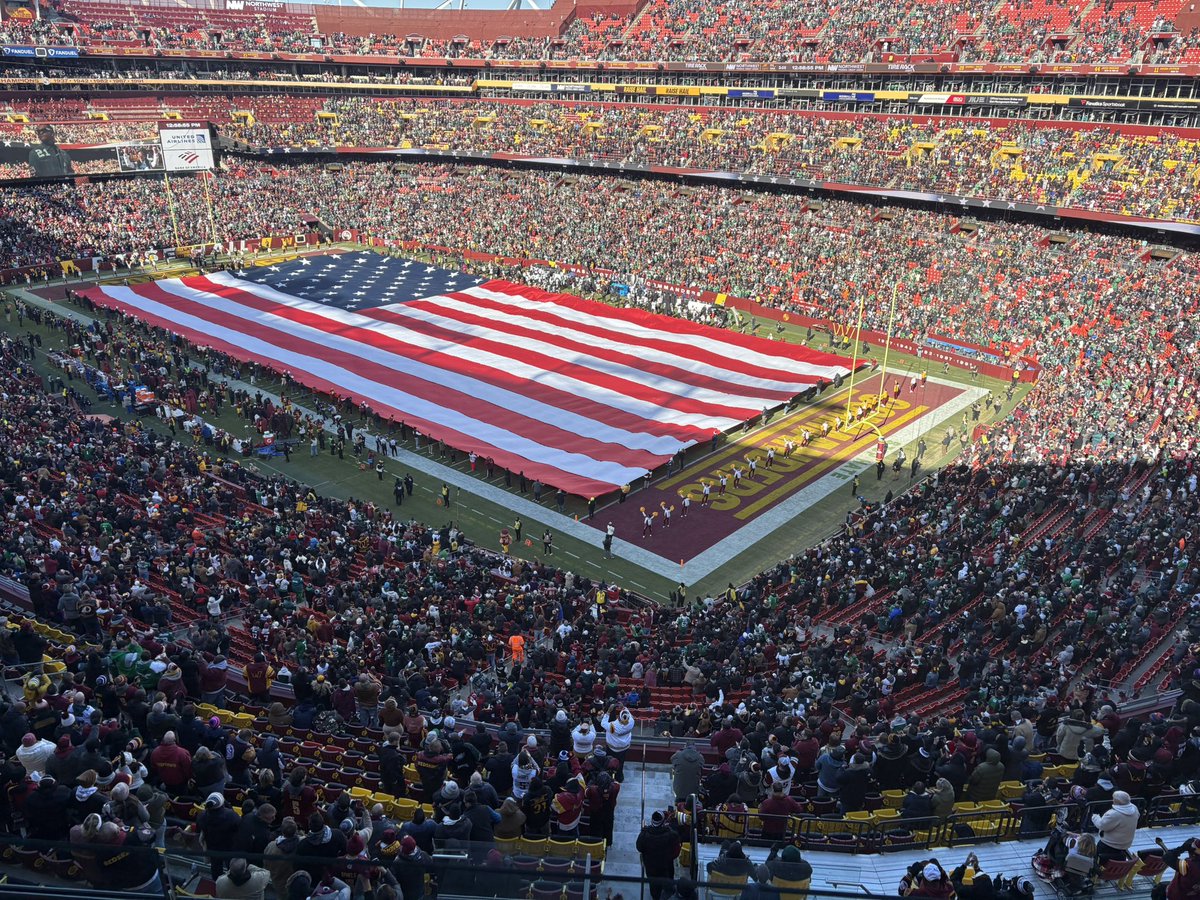 At the Commanders vs. Eagles game. Great to see all the excitement! With the approved RFK stadium land transfer deal, lots to think about with the future of sports, community, &amp; development in DC.