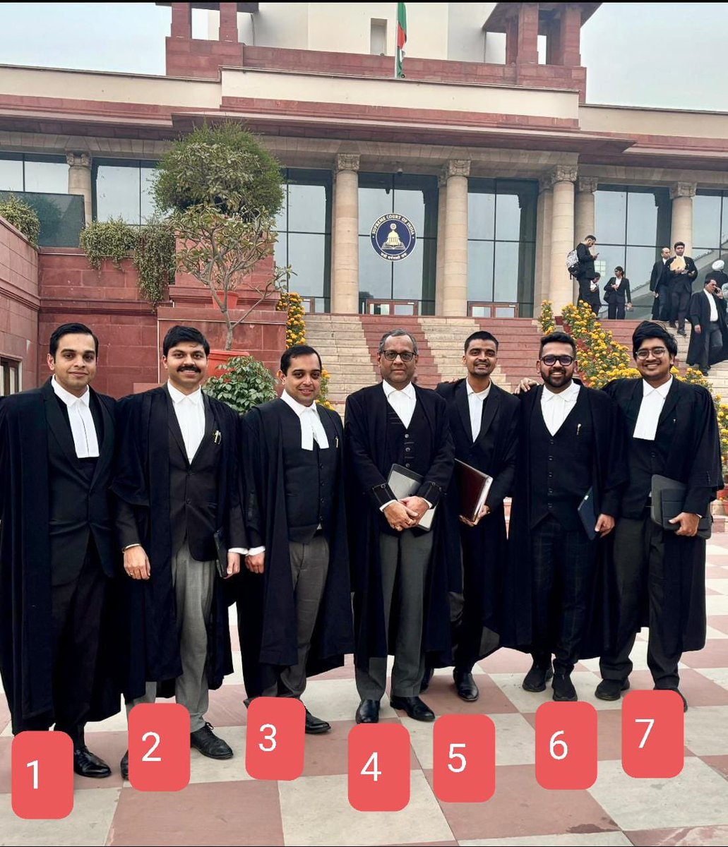 The team of lawyers representing MS Amma's Grandson Sri V Shrinivasan photographed outside the Supreme Court immediately after the interim order by the SC Bench revoking the Sangita Kalanidhi M S Subbulakshmi Award to T M Krishna (Dec 16th 2024)