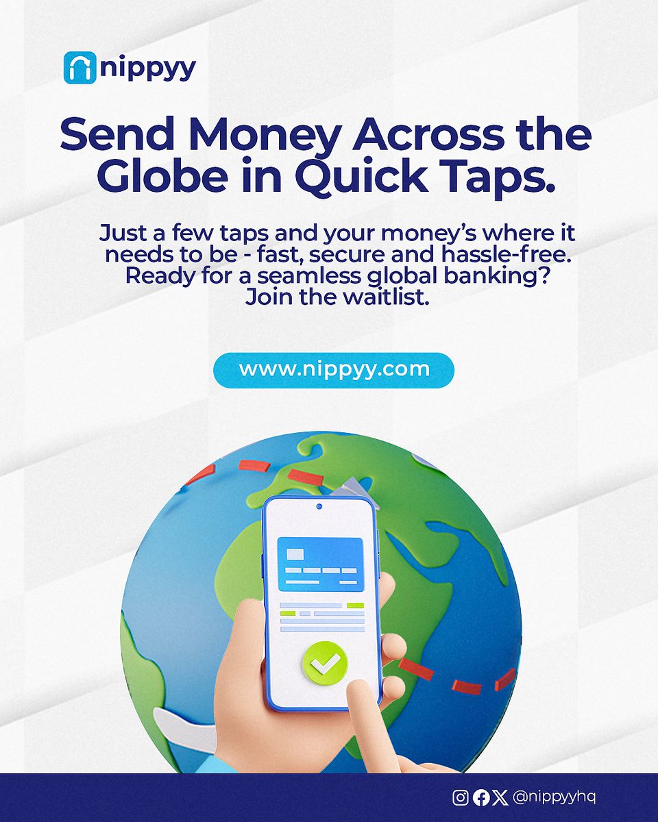 nippyyverse's tweet image. Send Money Across the Globe in Quick Taps.
Wherever you are in the world, Nippyy makes transfers effortless.
Just a few taps and your money’s where it needs to be—fast, secure, and hassle-free.
Ready for seamless global banking?
Join the waitlist, Link in bio.