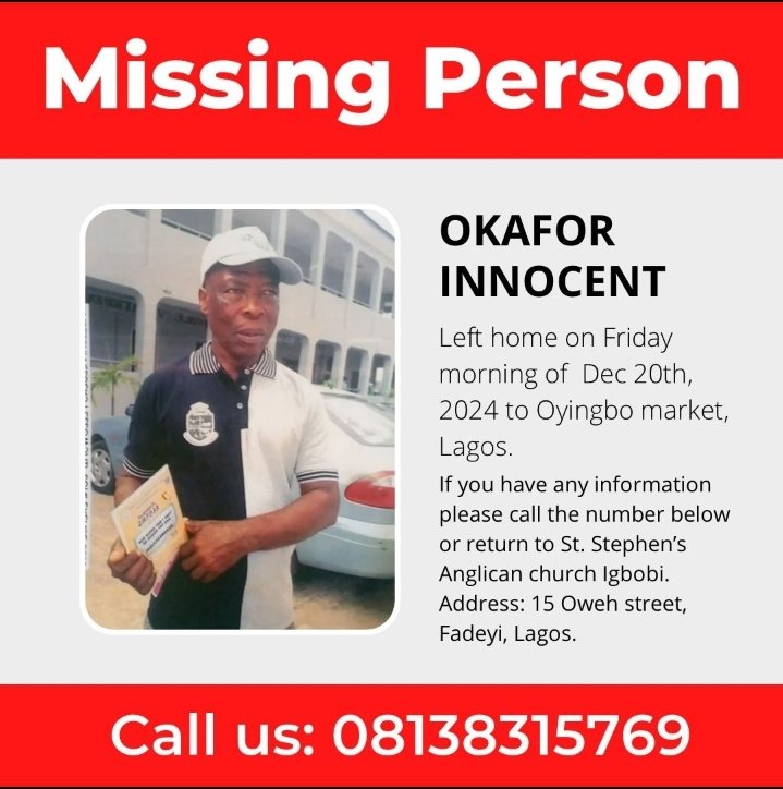 AjayikehindeEl1's tweet photo. @instablog9ja Missing person, please if found please kindly contact the number on this flier๐๐ช He left for Oyigbo market on Friday morning, till Now we haven't seen him #Missing #lagos #oyigbo #mainland https://t.co/euqa9mjb4e