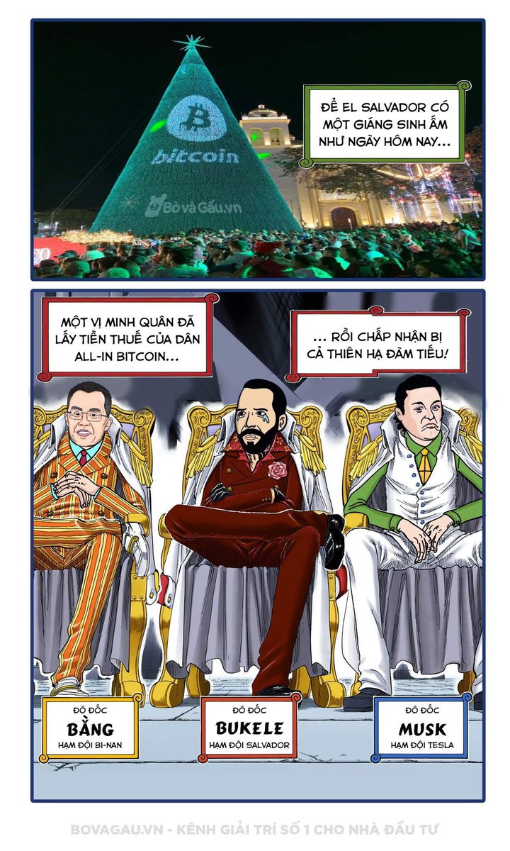 A Vietnamese fanpage drew <a href="/cz_binance/">CZ 🔶 BNB</a> <a href="/nayibbukele/">Nayib Bukele</a>  and <a href="/elonmusk/">Elon Musk</a> as admirals protecting the cryptocurrency world 🤣

#bitcoin #ElSalvador #ONEPIECE