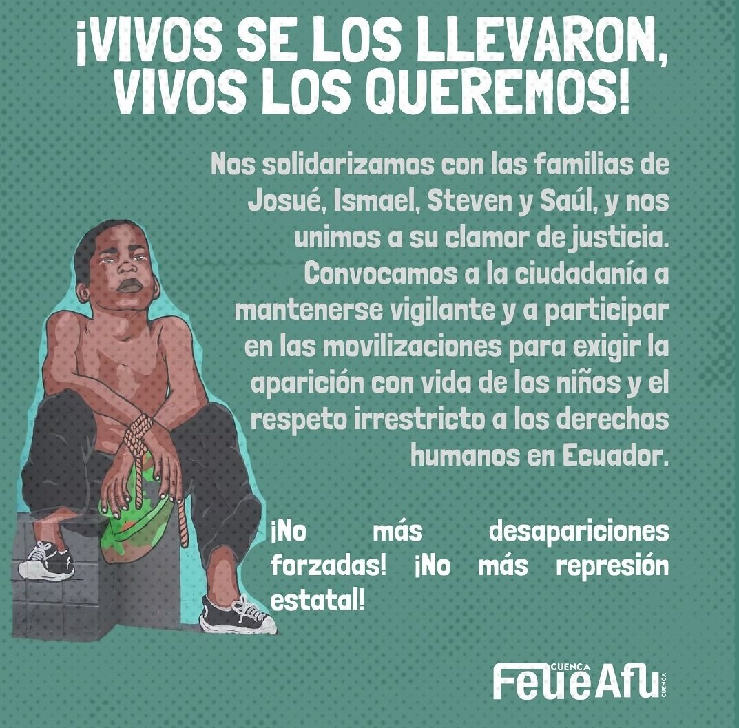 PRENSA Virtual (@prensavirtual_) on Twitter photo ¿Dónde están los niños?
La <a href="/FEUECuenca/">FEUE Cuenca</a> convoca a plantón en el Parque Calderón de la ciudad de #Cuenca
#Desaparecidos
#NinosDeLasMalvinas
#DesapariciónForzada ¿Dónde están los niños?
La <a href="/FEUECuenca/">FEUE Cuenca</a> convoca a plantón en el Parque Calderón de la ciudad de #Cuenca
#Desaparecidos
#NinosDeLasMalvinas
#DesapariciónForzada