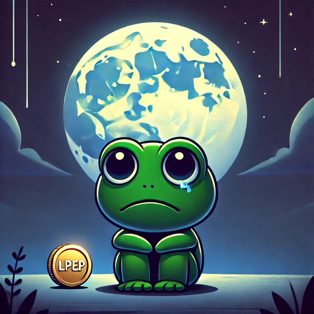 LPEPE0's tweet photo. Even legends have their quiet nights. 🌙 LPEP sits under the moon, dreaming of the day investors believe in the leap. Tomorrow, we try again. 🐸💔 #LPEP #SadPep #GoodNight” https://t.co/D2GO3Log8I
