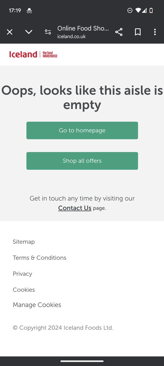 Apschops's tweet photo. @IcelandFoods Every time I click the book delivery slot button I get this message..have been trying from multiple devices since this morning. Any suggestions? https://t.co/s77DfmbuUm