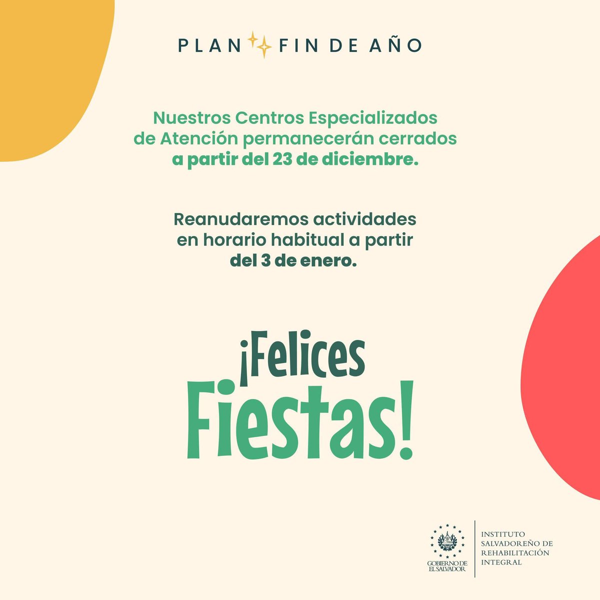 🎄 Aviso Importante 🎄

Informamos que los servicios en nuestros Centros Especializados permanecerán cerrados por la temporada navideña. Retomaremos nuestras actividades el 3 de enero de 2025.