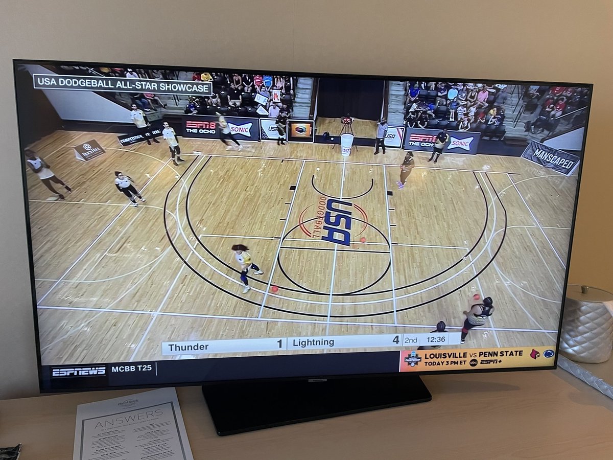 BryanteDean's tweet photo. Turn on the tv and who do I hear? the sweet sounds of the “voice of ultimate”@EvanLepler waxing poetic about the many ways to dodge a ball. https://t.co/X8j6JiSy39